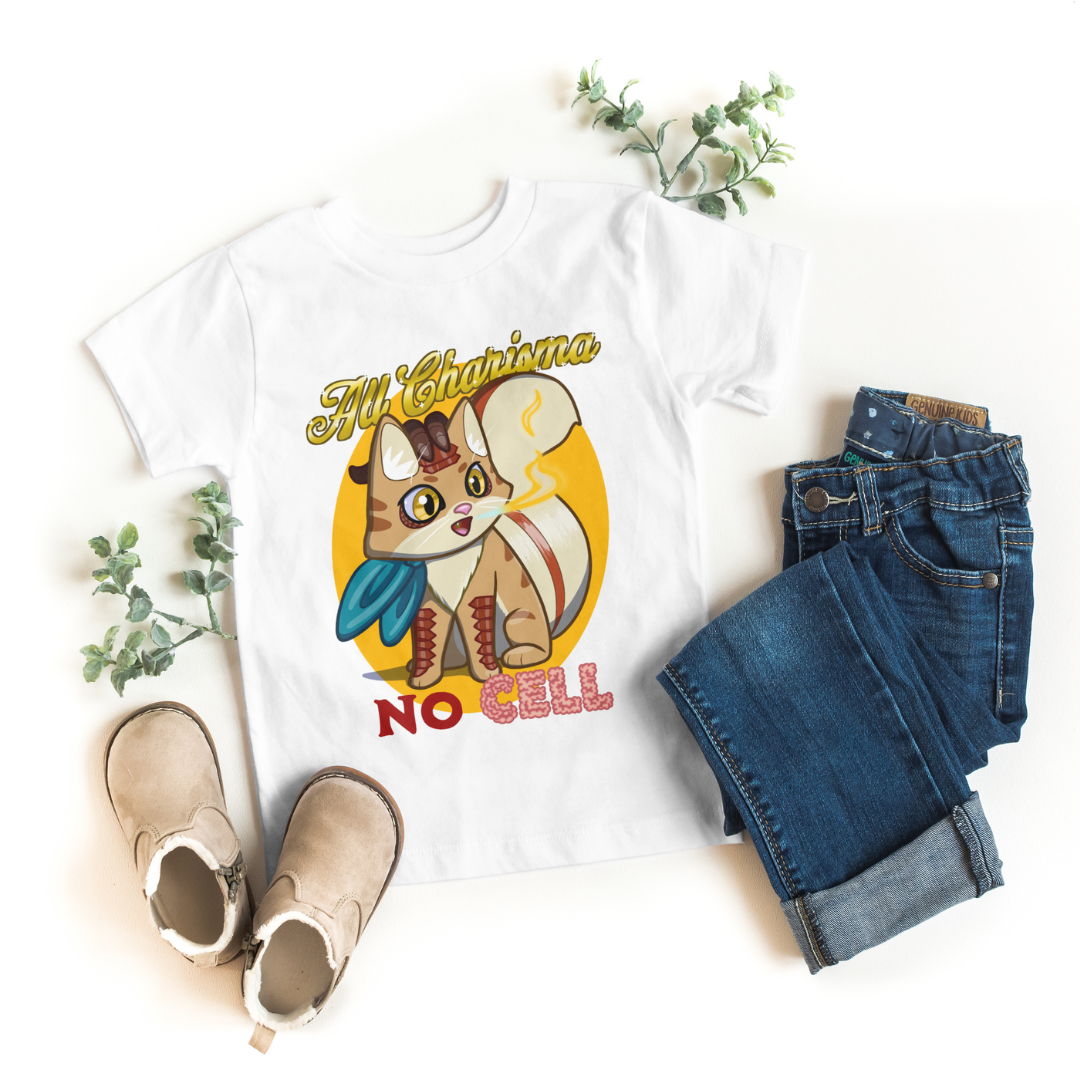 bennie the dragonborn barbarian "all charisma, no cell" kid's t-shirt