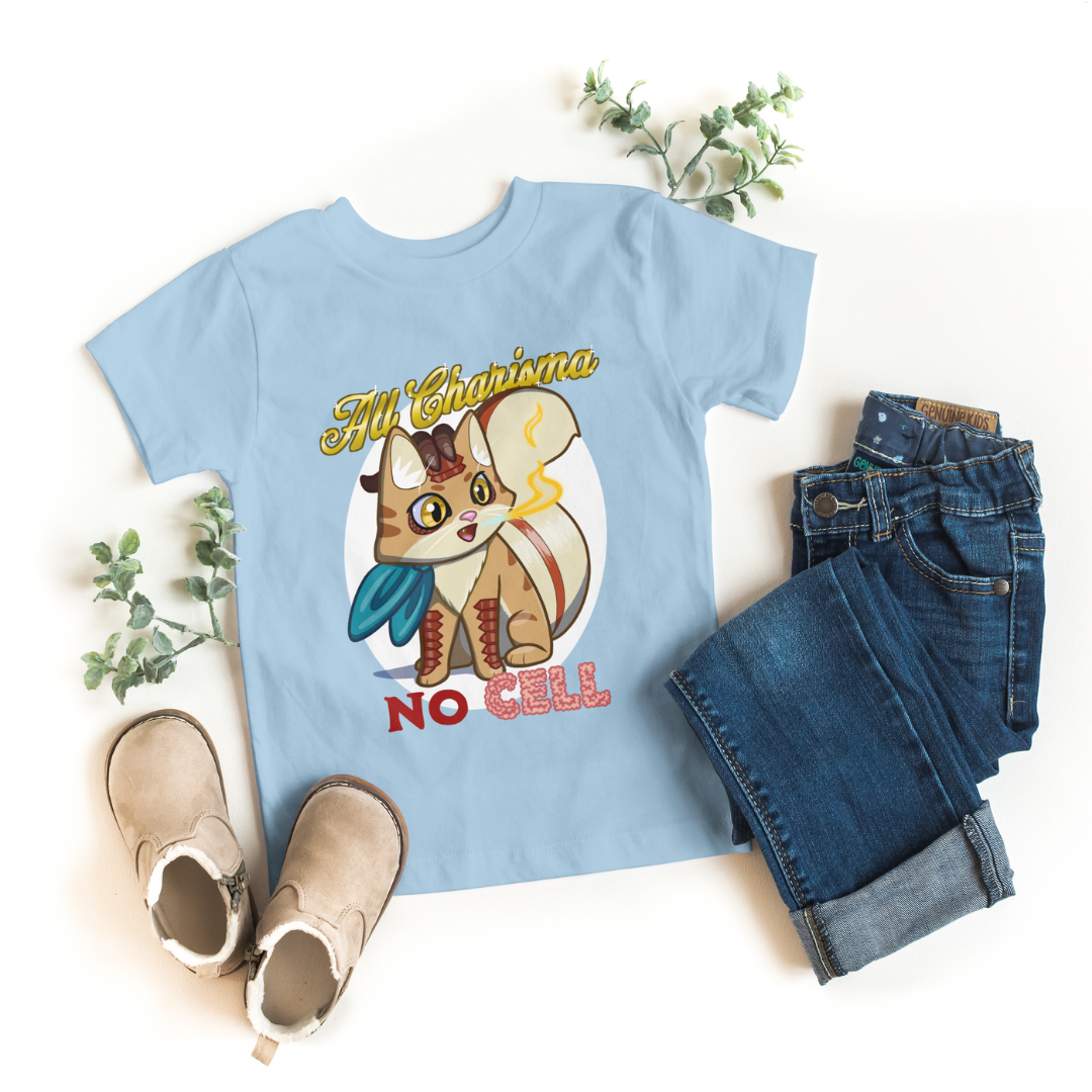 bennie the dragonborn barbarian "all charisma, no cell" kid's t-shirt