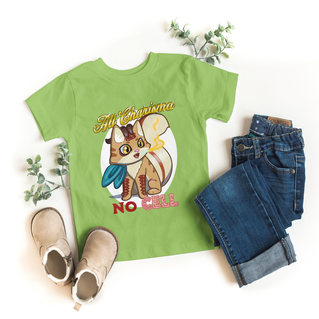bennie the dragonborn barbarian "all charisma, no cell" kid's t-shirt