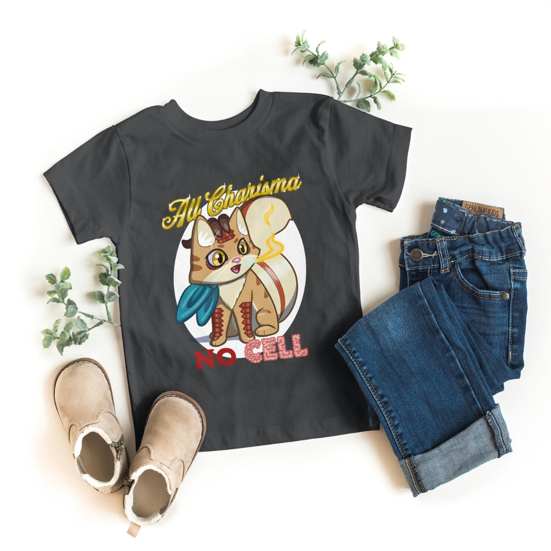 bennie the dragonborn barbarian "all charisma, no cell" kid's t-shirt