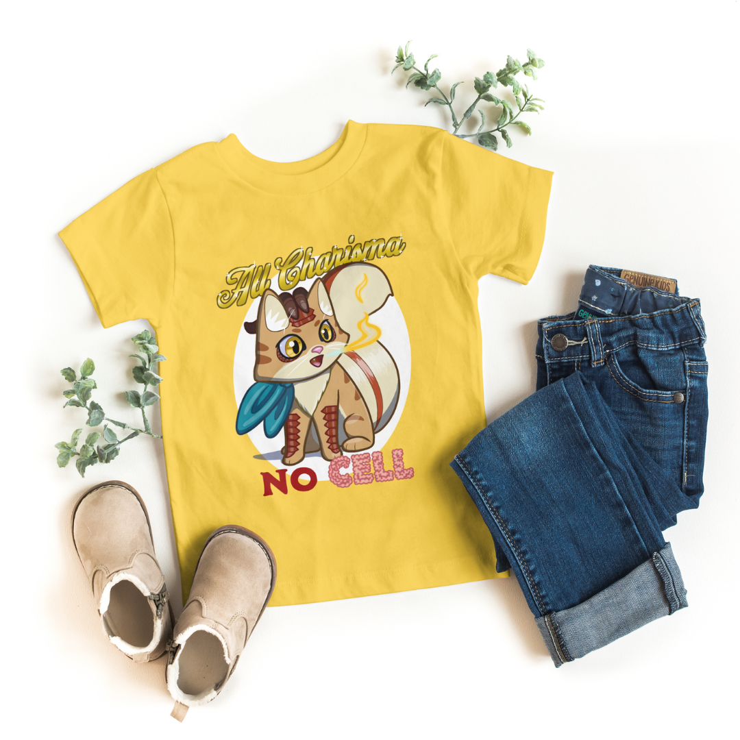 bennie the dragonborn barbarian "all charisma, no cell" kid's t-shirt