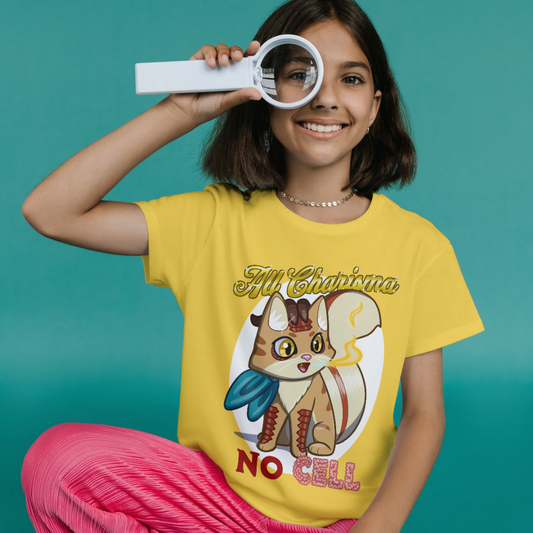 Bennie the Dragonborn Barbarian "All Charisma, No Cell" Kid's T-Shirt