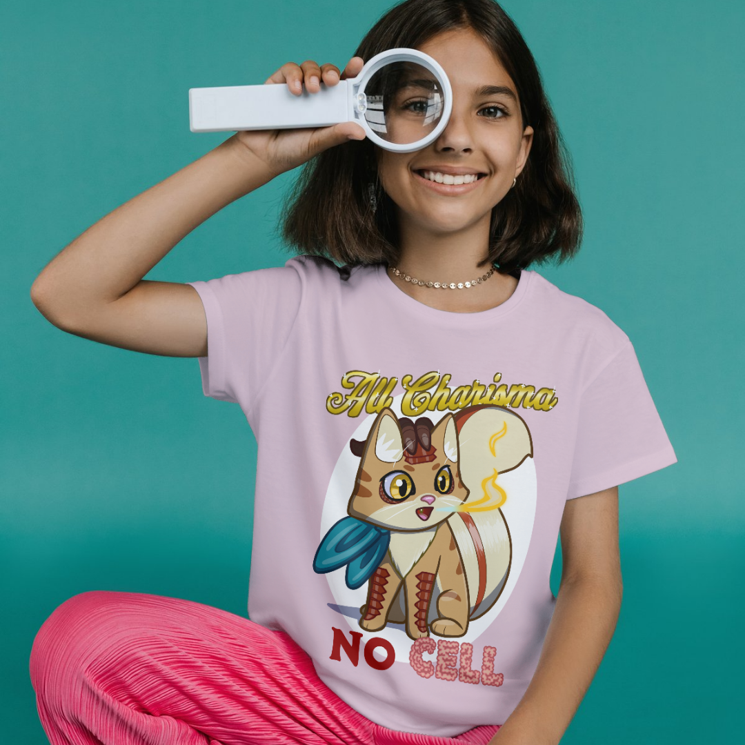 bennie the dragonborn barbarian "all charisma, no cell" kid's t-shirt