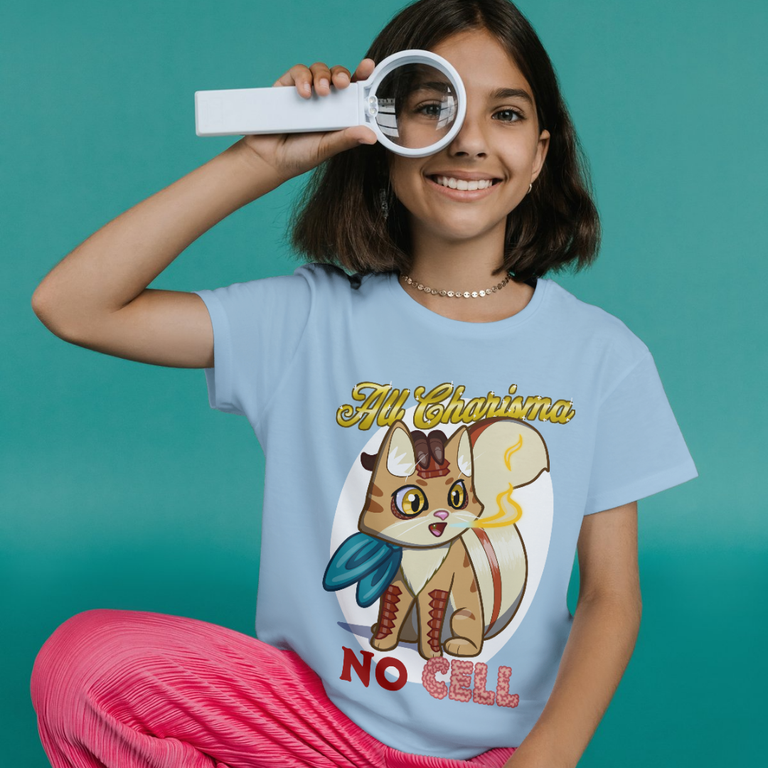 bennie the dragonborn barbarian "all charisma, no cell" kid's t-shirt
