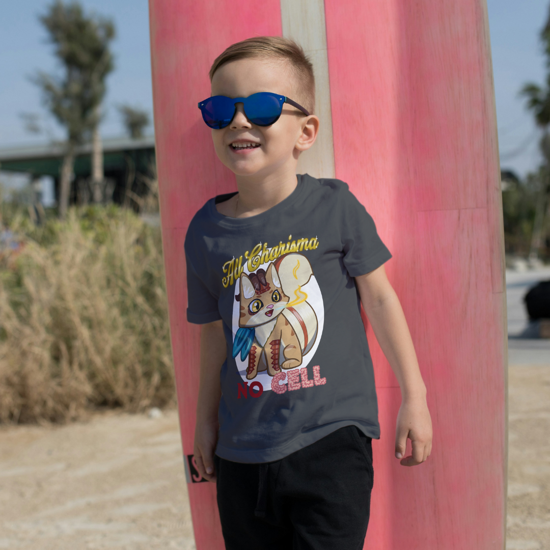 bennie the dragonborn barbarian "all charisma, no cell" kid's t-shirt