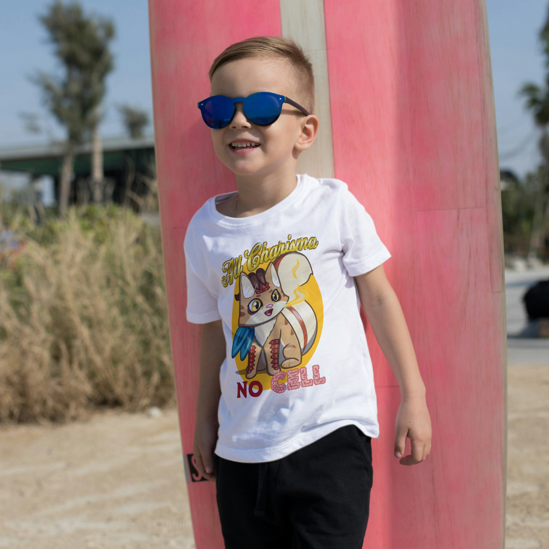 bennie the dragonborn barbarian "all charisma, no cell" kid's t-shirt