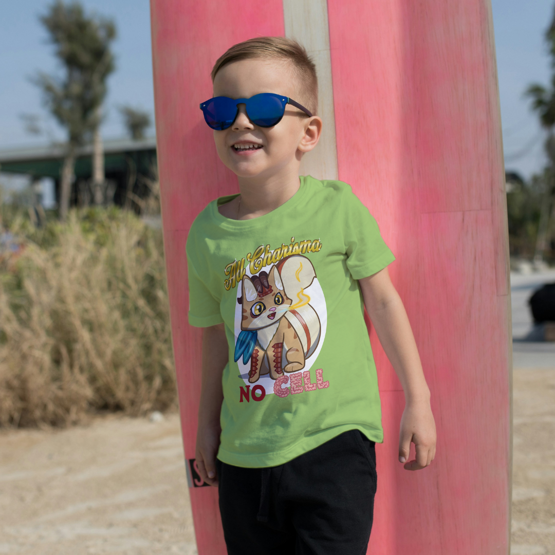 bennie the dragonborn barbarian "all charisma, no cell" kid's t-shirt