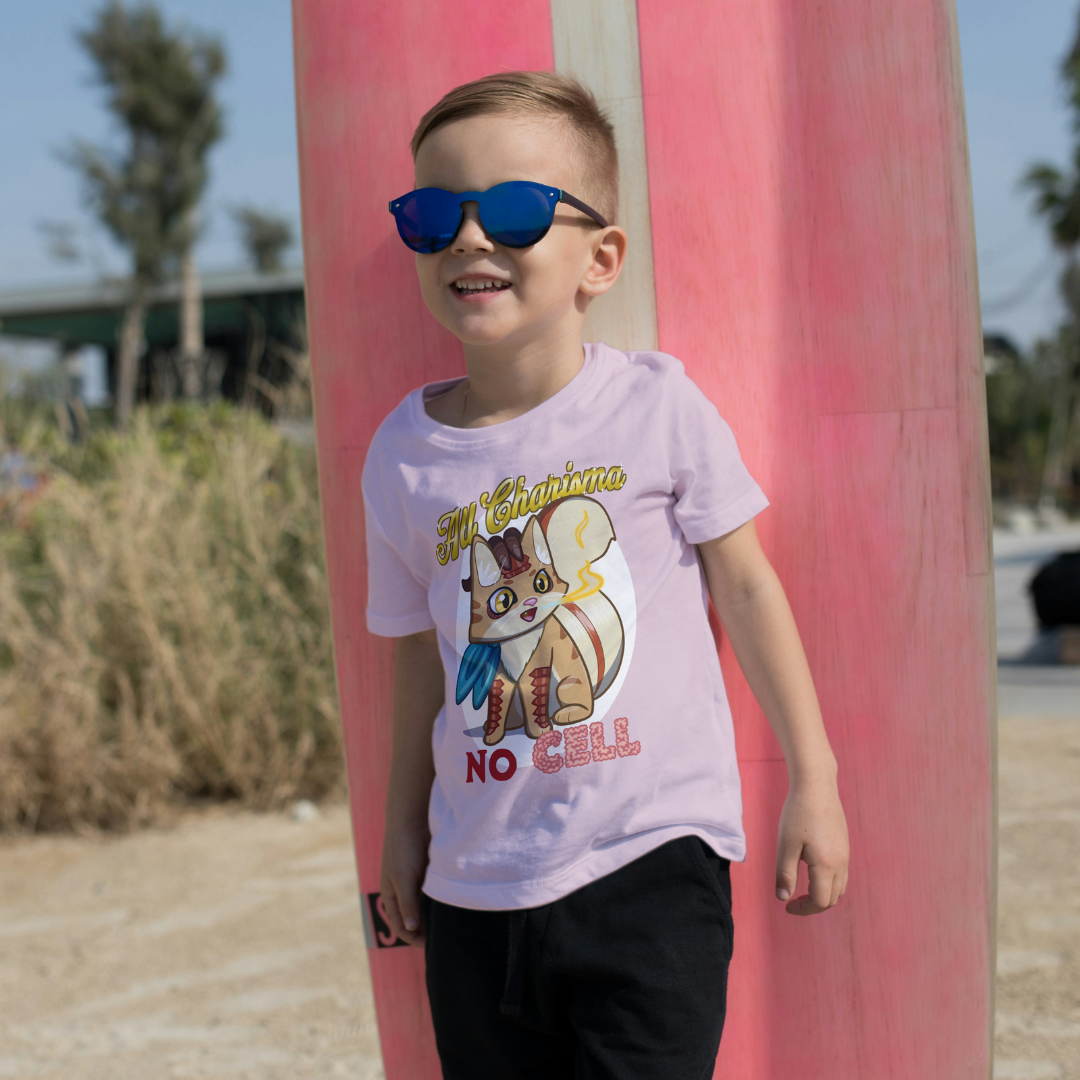 bennie the dragonborn barbarian "all charisma, no cell" kid's t-shirt