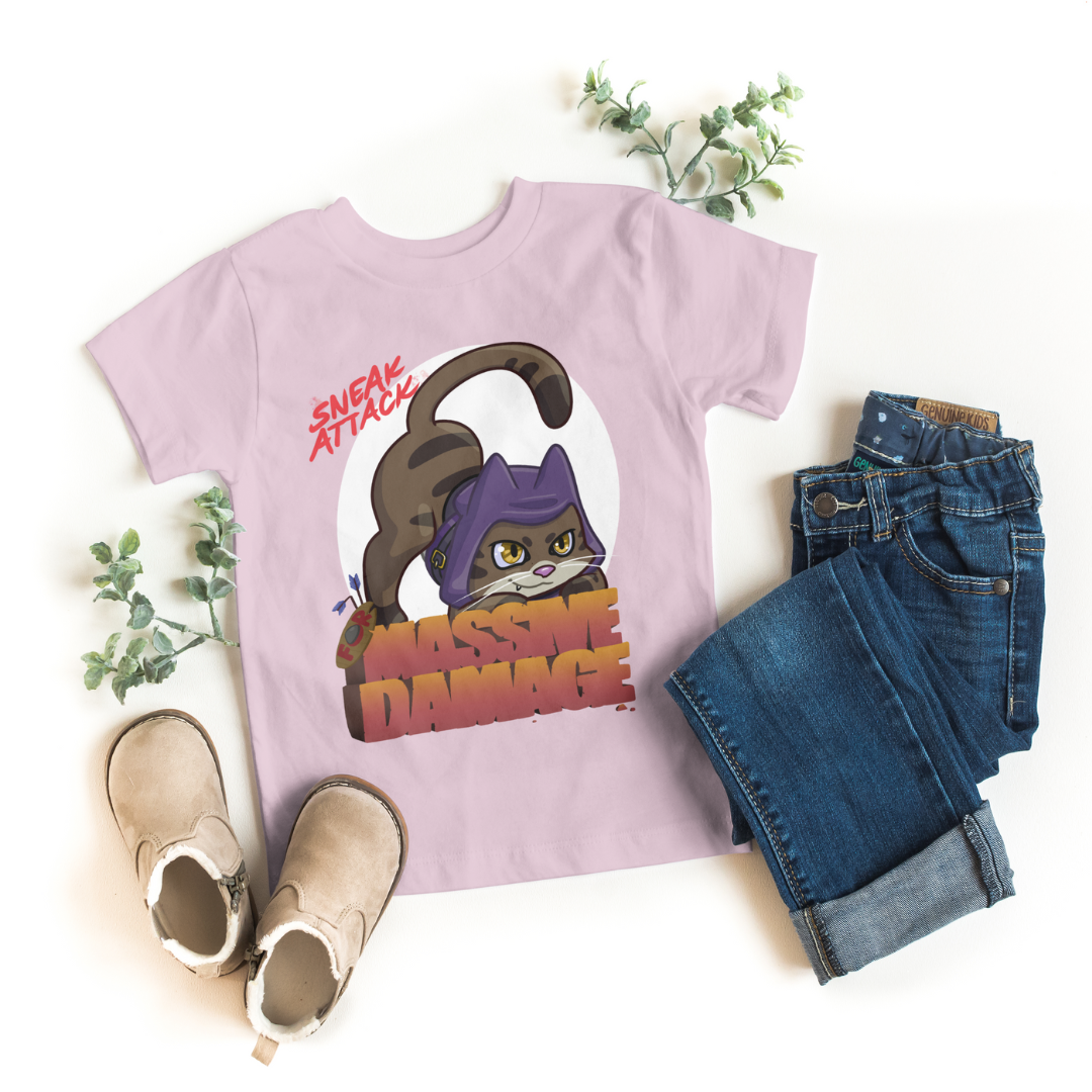 geno the halfling rogue "sneak attack for massive damage" kid's t-shirt