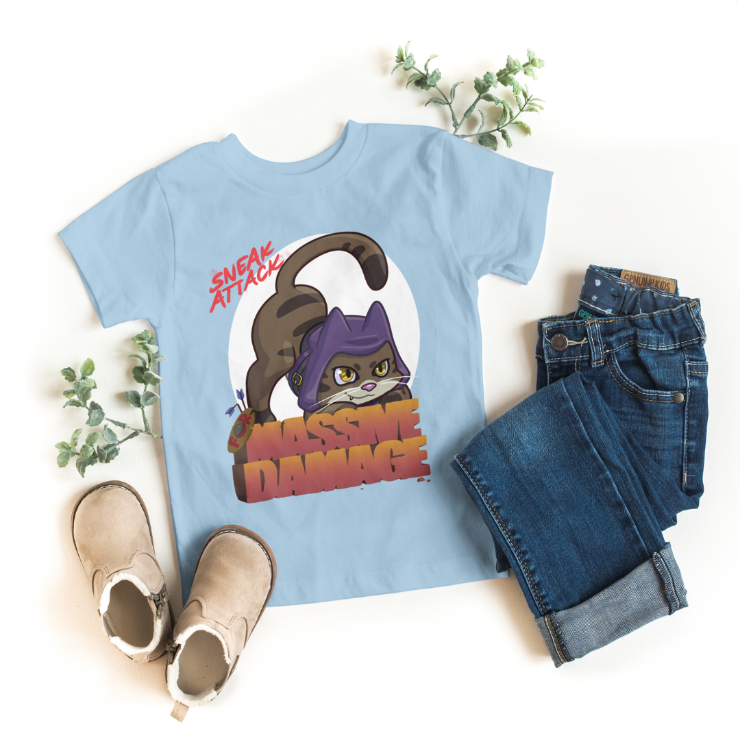 geno the halfling rogue "sneak attack for massive damage" kid's t-shirt