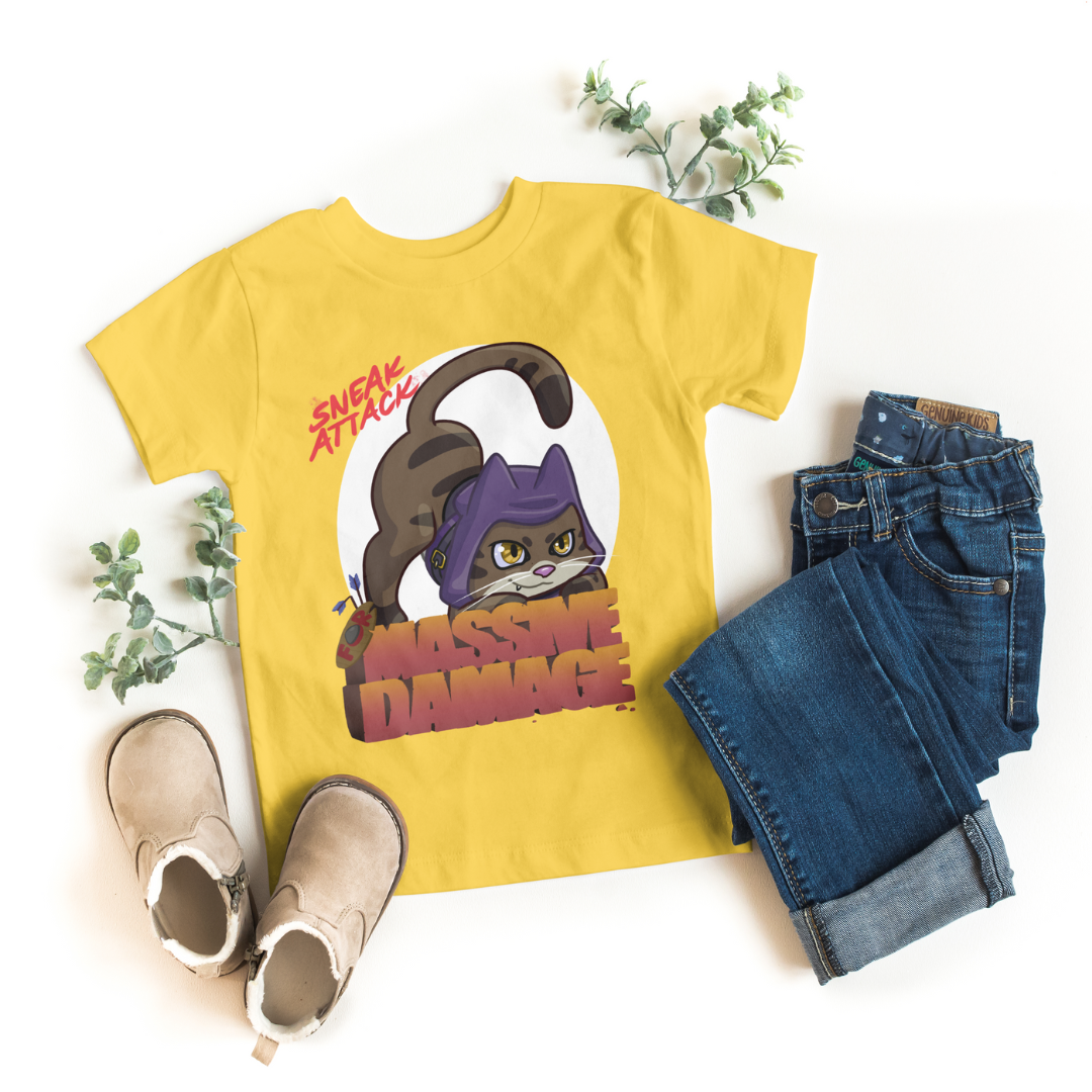 geno the halfling rogue "sneak attack for massive damage" kid's t-shirt