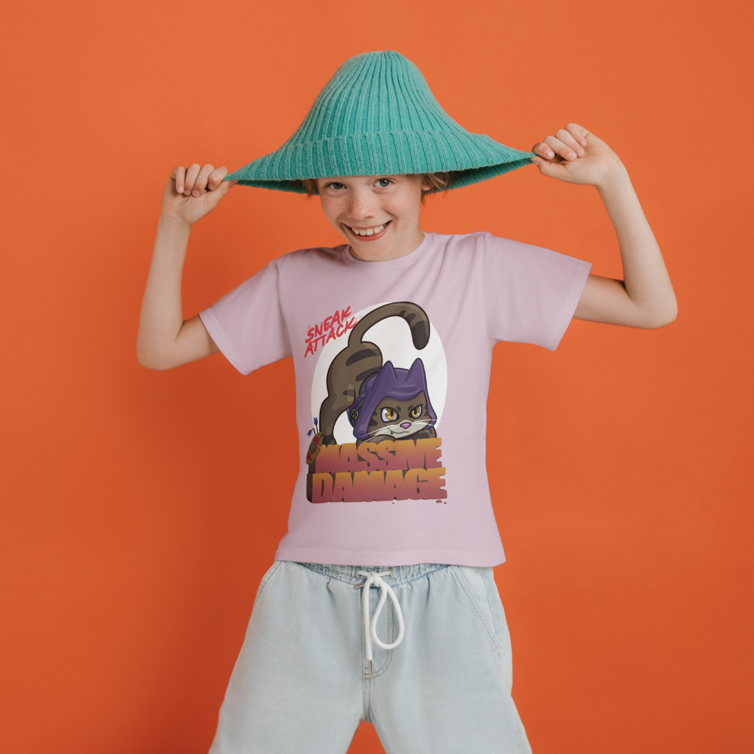 geno the halfling rogue "sneak attack for massive damage" kid's t-shirt