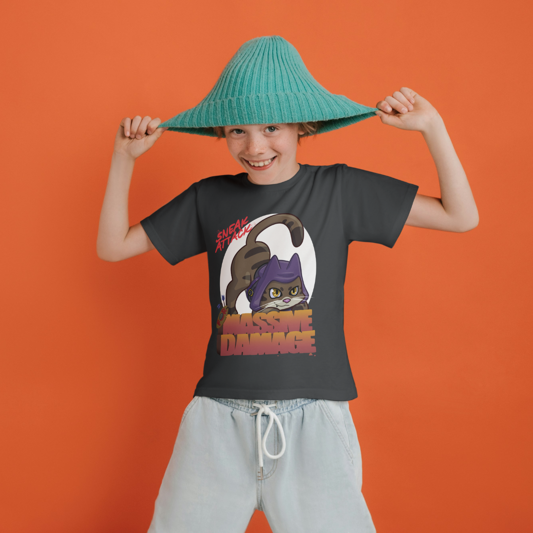 geno the halfling rogue "sneak attack for massive damage" kid's t-shirt