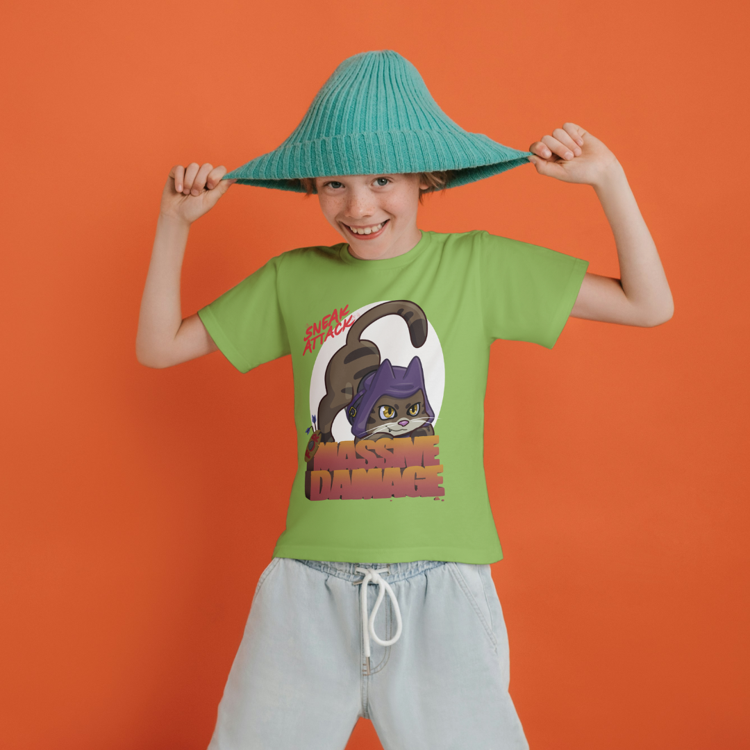 geno the halfling rogue "sneak attack for massive damage" kid's t-shirt
