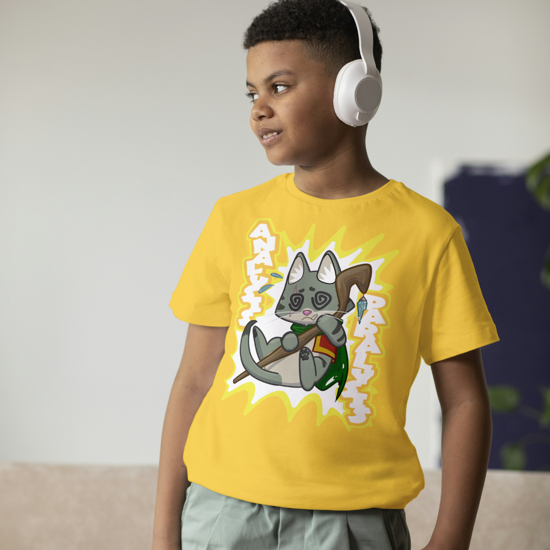 joey the half-orc druid "analysis paralysis" kid's t-shirt