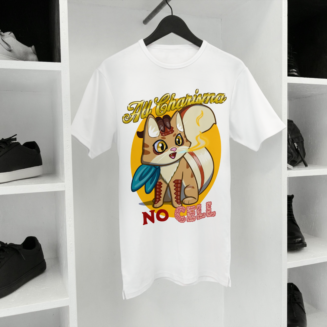 bennie the dragonborn barbarian "all charisma, no cell" t-shirt