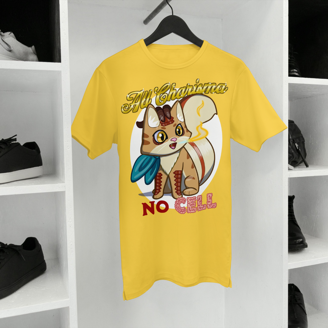 bennie the dragonborn barbarian "all charisma, no cell" t-shirt