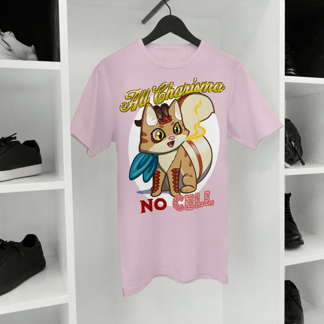 bennie the dragonborn barbarian "all charisma, no cell" t-shirt