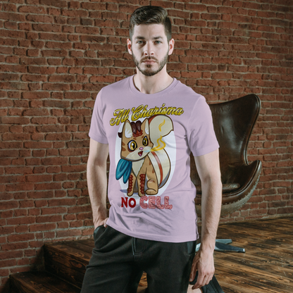 Bennie the Dragonborn Barbarian "All Charisma, No Cell" T-Shirt