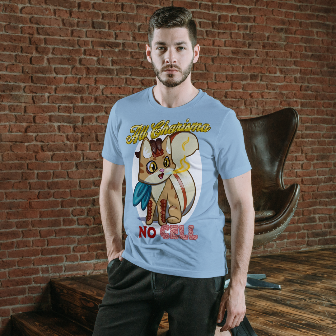bennie the dragonborn barbarian "all charisma, no cell" t-shirt