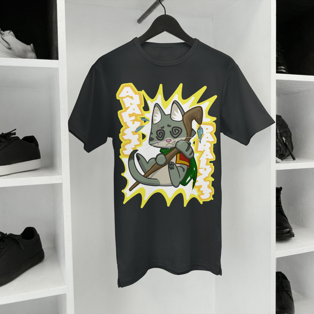 joey the half orc druid "analysis paralysis" t-shirt