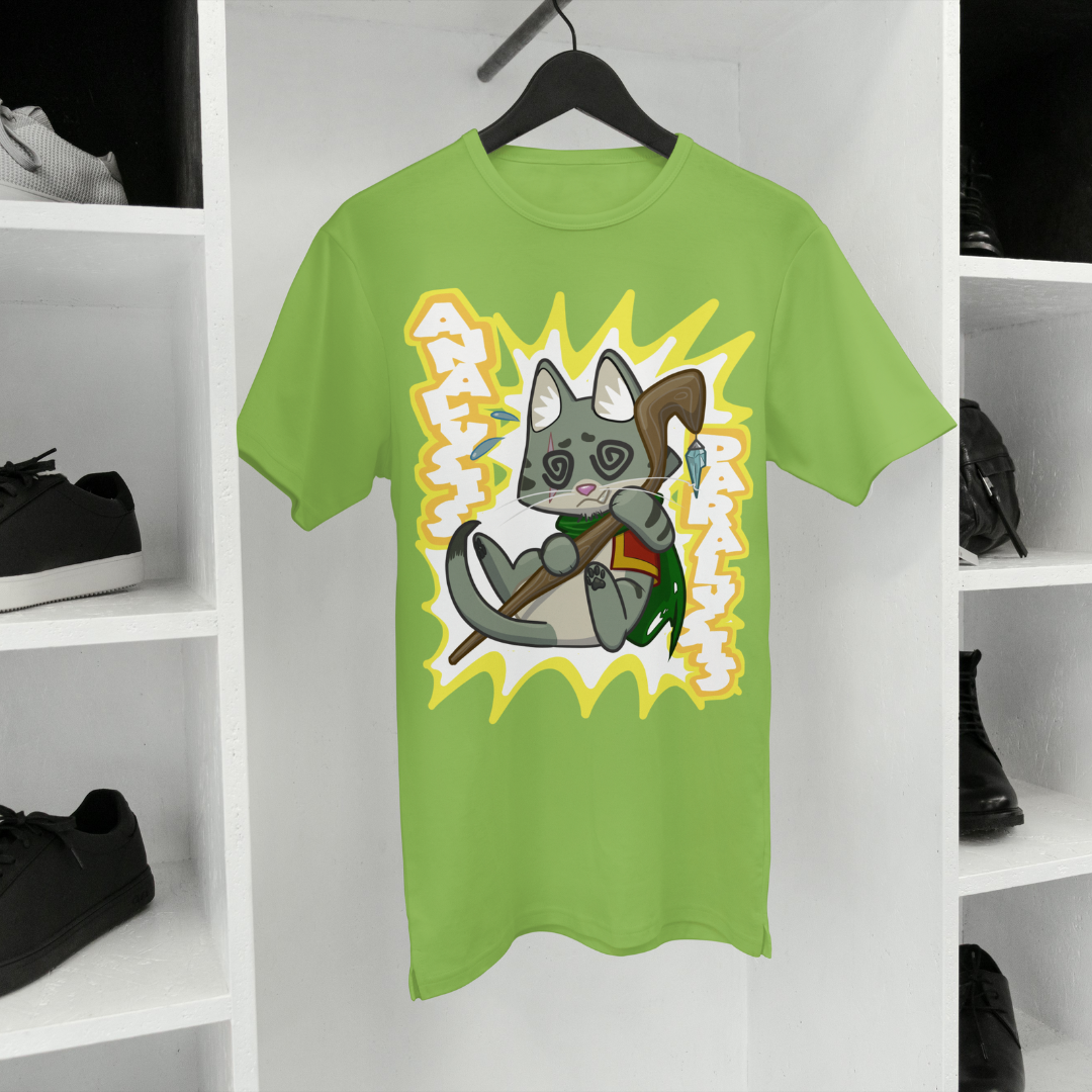 joey the half orc druid "analysis paralysis" t-shirt