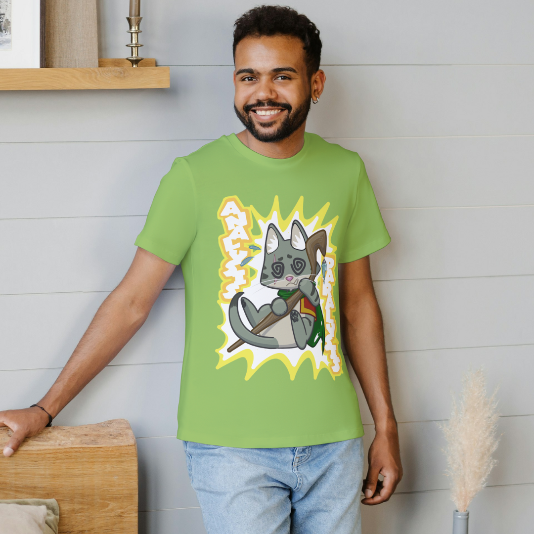 joey the half orc druid "analysis paralysis" t-shirt