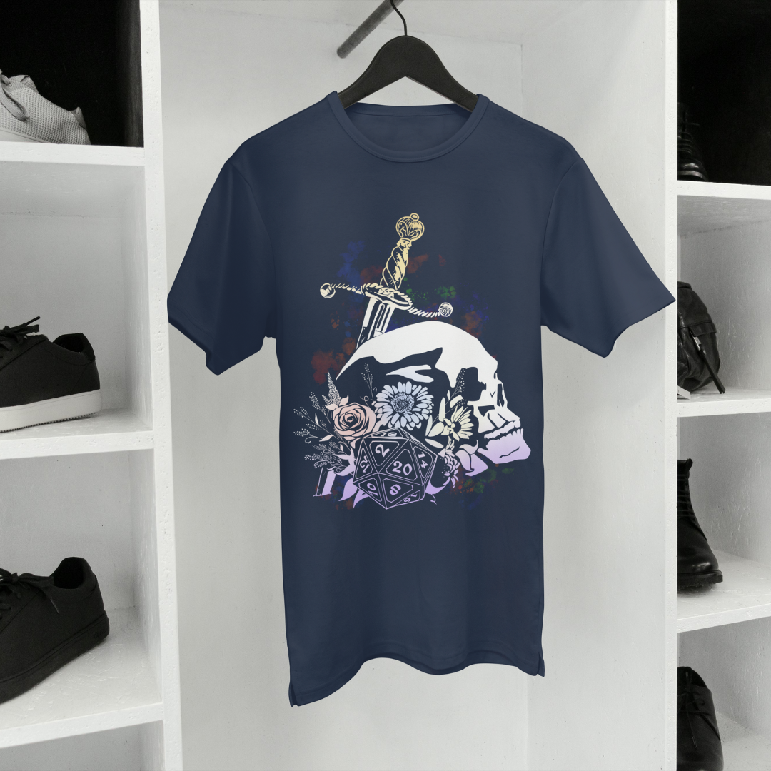 floral dice roller tee – dnd fantasy gamer shirt