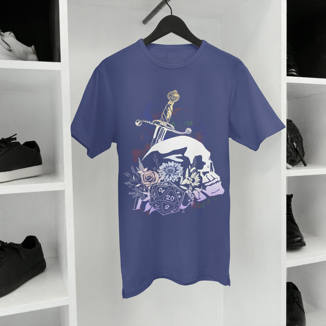 floral dice roller tee – dnd fantasy gamer shirt
