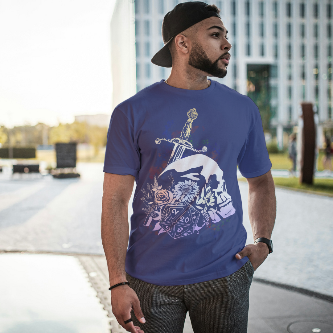 floral dice roller tee – dnd fantasy gamer shirt