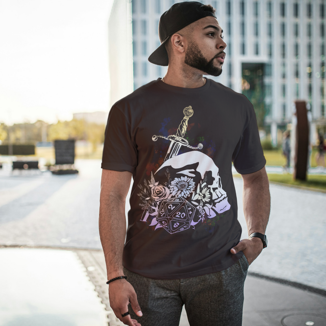 floral dice roller tee – dnd fantasy gamer shirt