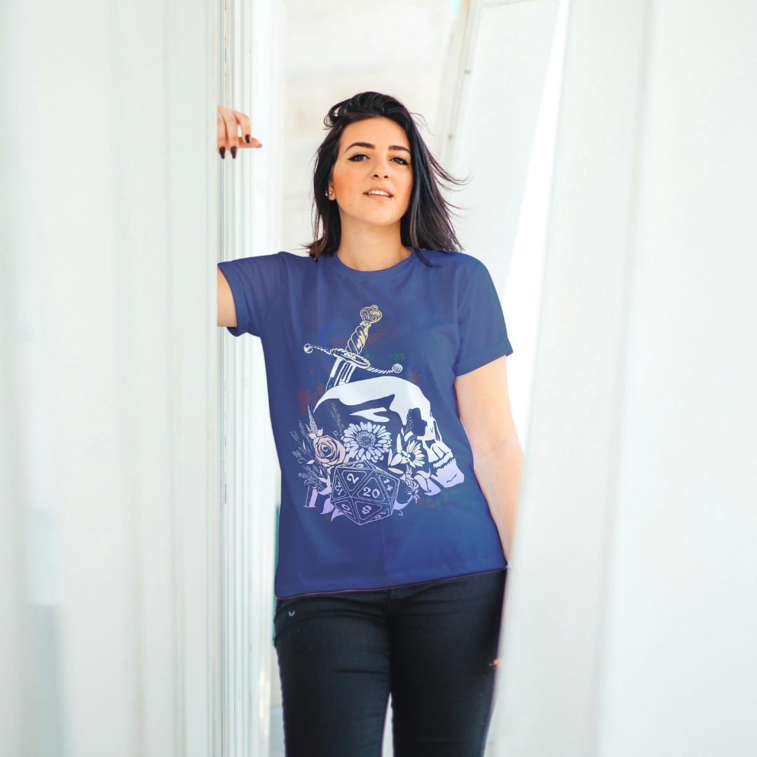 floral dice roller tee – dnd fantasy gamer shirt